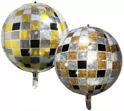 Gold Disco Ball Balloon Hangable 4 Count 16"Large Sphere 4D Aluminum Foil Balloon Graduation Balloons Metallic Orb Balloon 70s Disco Birthday Party Wedding Disco Party Decorations Disco Balloon Garland