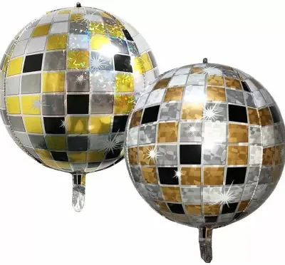 Gold Disco Ball Balloon Hangable 4 Count 16"Large Sphere 4D Aluminum Foil Balloon Graduation Balloons Metallic Orb Balloon 70s Disco Birthday Party Wedding Disco Party Decorations Disco Balloon Garland