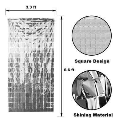 Square Foil Curtain (Silver, Set of 2) - Image 3