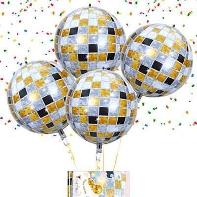 Gold Disco Ball Balloon Hangable 4 Count 16"Large Sphere 4D Aluminum Foil Balloon Graduation Balloons Metallic Orb Balloon 70s Disco Birthday Party Wedding Disco Party Decorations Disco Balloon Garland - Image 5