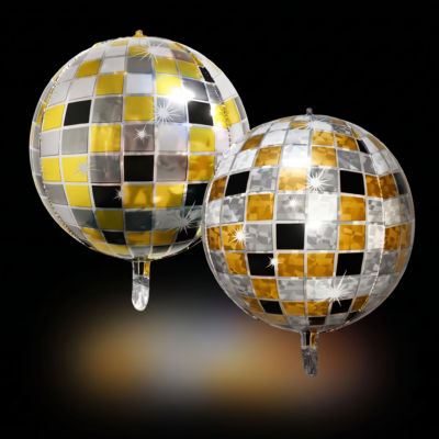 Gold Disco Ball Hangable Foil Balloon 16 Inch | Metallic Orb Balloon for Disco Birthday Party | 4D Aluminum Disco Decoration Pack of 4