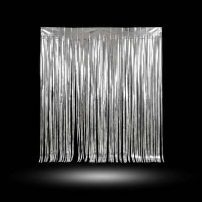 Silver Square Foil Curtain Decoration | Metallic Party Backdrop Curtain for Events | Shimmer Foil Decoration Set of 2