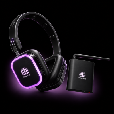 Nokomoto 1 Headset + 1 Transmitter Demo Kit  | Silent Disco Headphone Transmitter | Long-Range RF/UHF Event Audio System with 2-3 Channels