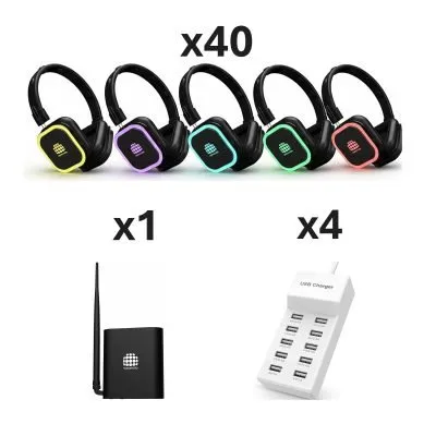 40 Headphones + 1 Transmitters Pack | Nokomoto 300M Squaretune Silent Disco Headphone Receivers | Long-Range RF/UHF Event Audio System with 2–3 Channels